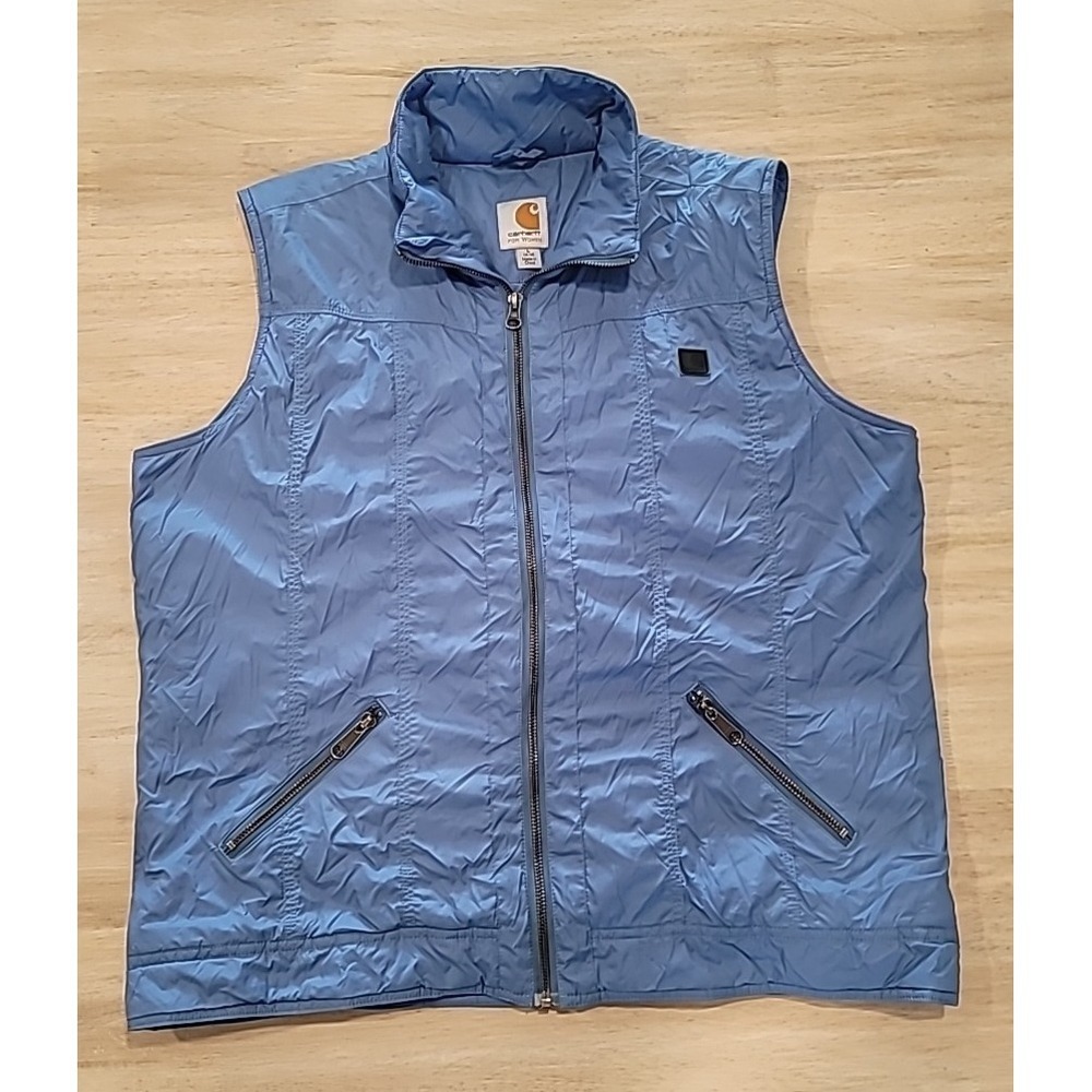 Women's Carhartt Size Large (12/14) Blue Zip Puffer Vest-3 Zip Pockets